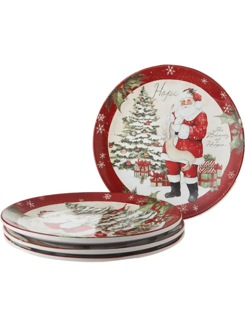 Vintage Santa Claus Christmas Dinner Plates Set of 4 - Festive Holiday